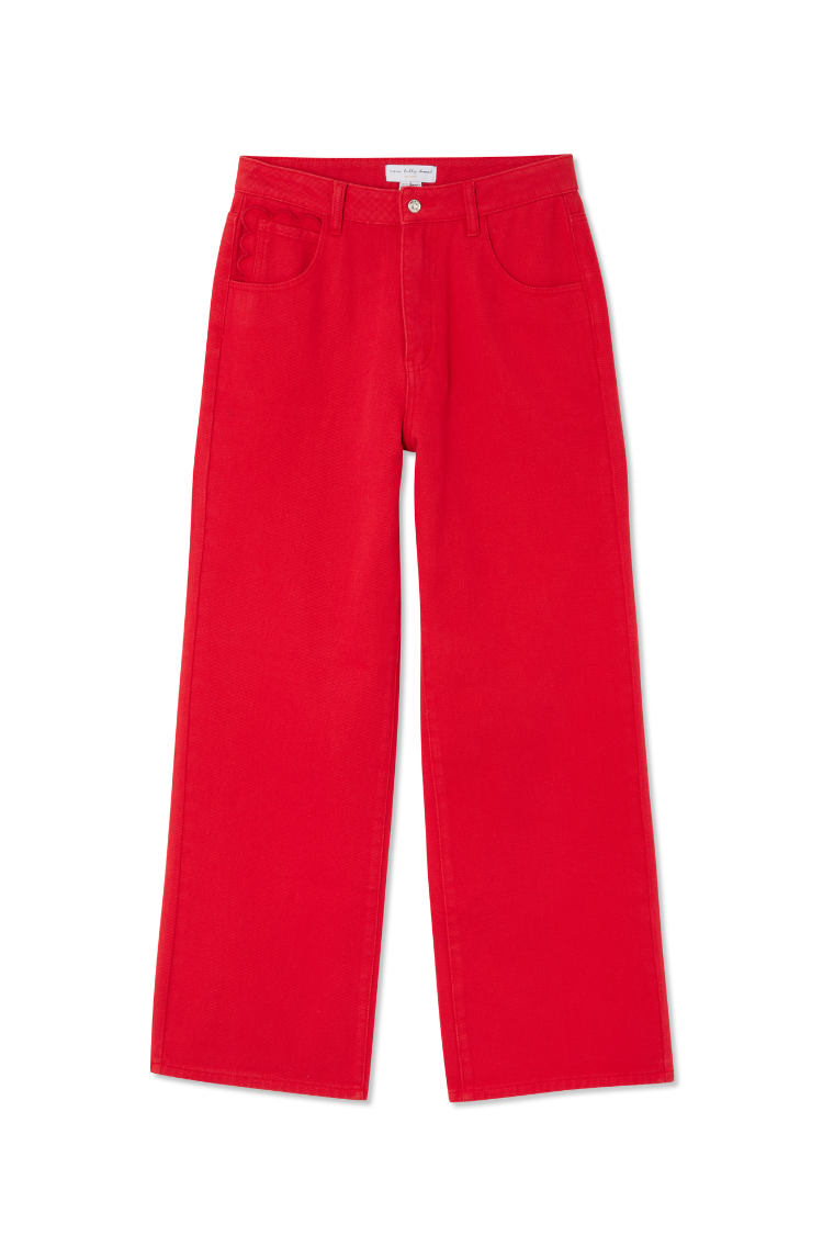 Red Denim Scallop Jeans