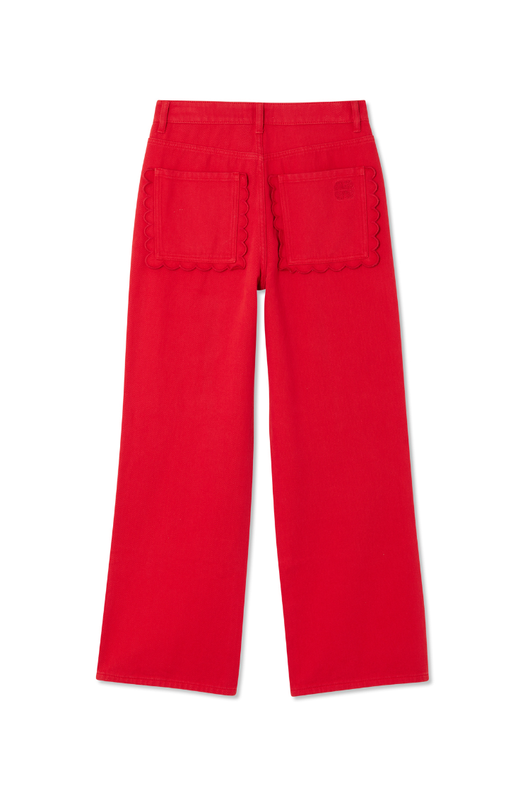 Red Denim Scallop Jeans