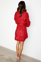 Thumbnail for caption_Model wears Red Sequin Mini Vienna Dress in UK size 6/ US 2