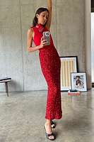 Thumbnail for caption_Model wears Red Sequin Dorris Skirt in UK size 6/ US 2