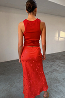 Thumbnail for caption_Model wears Red Swallow Romance Maxi Dorris Skirt in UK size 8/ US 4