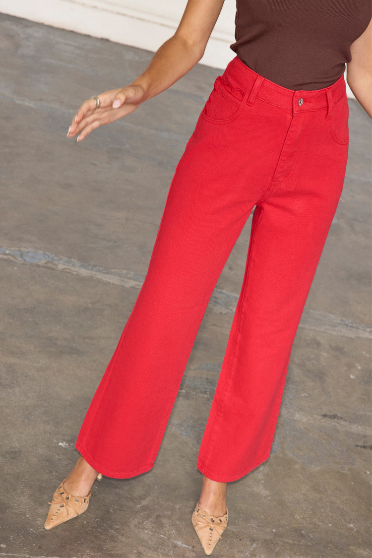 Red Denim Scallop Jeans Petite