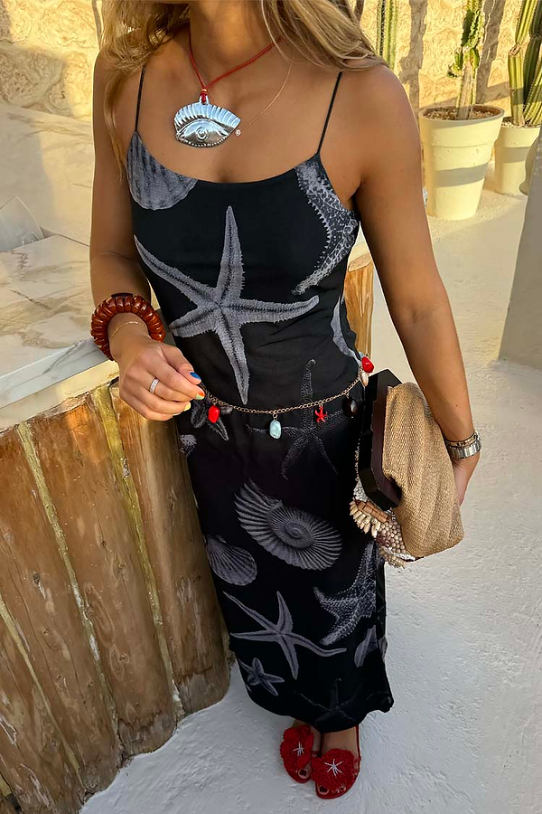 Black Seashell Mesh Cami Dress