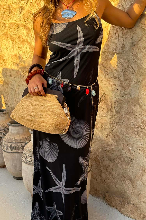 Black Seashell Mesh Cami Dress