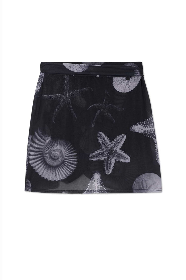 Black Seashell Mesh Mini Skirt