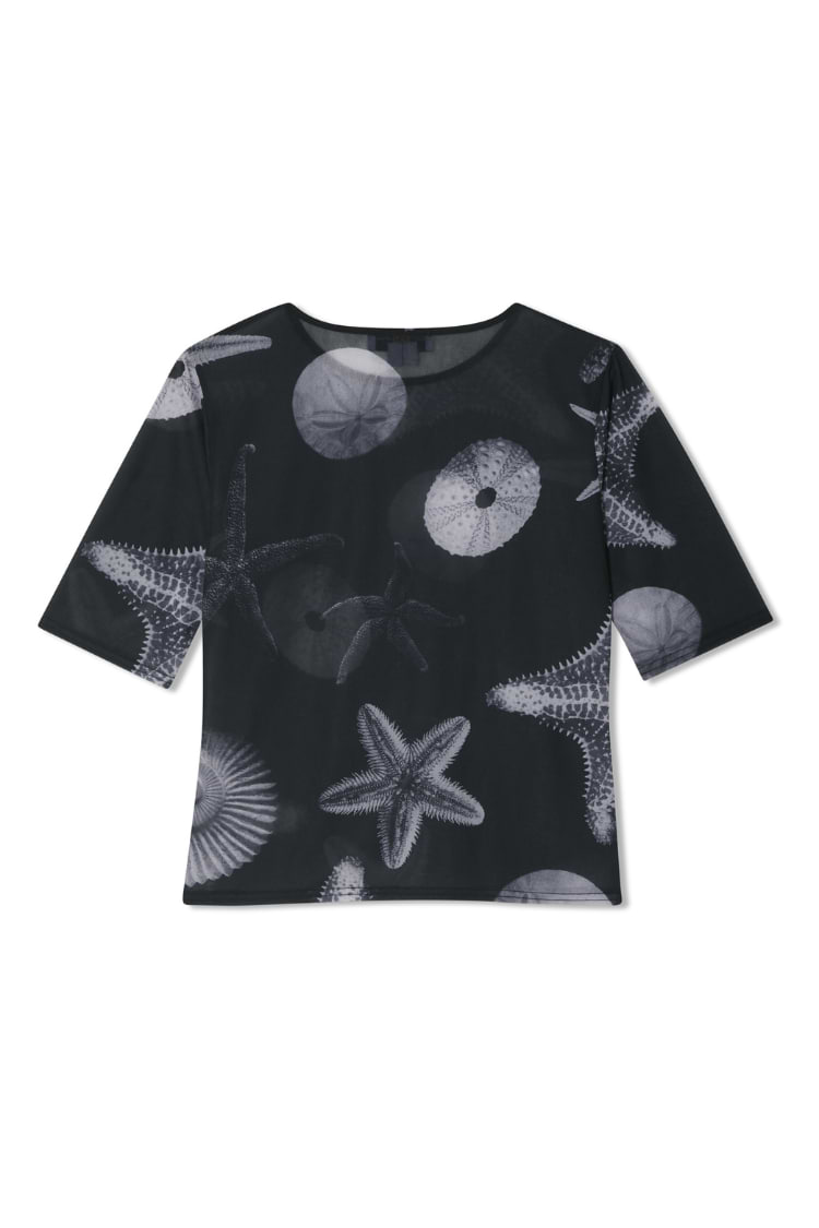 Black Seashell Mesh T Shirt