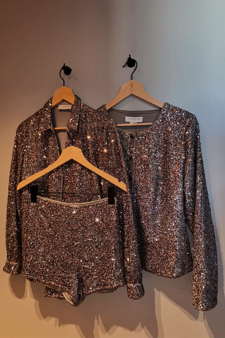 Gunmetal Sequin Hot Pants