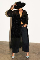 Thumbnail for caption_Model wears Black Sequin Lila Shirt Dress in UK 8 / US 4