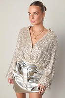 Thumbnail for caption_Model wears Silver Sequin Miley Shirt in UK size 10/ US 6