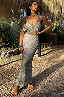 Thumbnail for caption_Model wears Silver Sequin Mimi Dress in UK size 10/ US 6