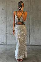 Thumbnail for caption_Model wears Silver Sequin Mimi Dress in UK size 10/ US 6