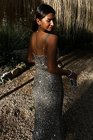 Thumbnail for caption_Model wears Silver Sequin Mimi Dress in UK size 10/ US 6