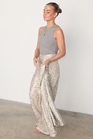 Thumbnail for caption_Model wears Silver Sequin Freddie Trousers in UK size 10/ US 6