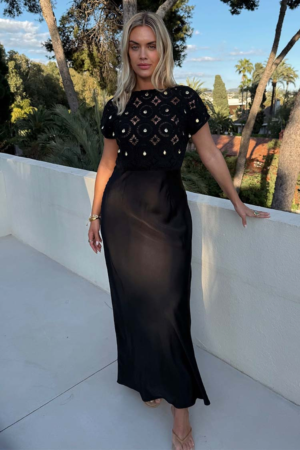 Black Crochet Shell Elodie Dress Petite