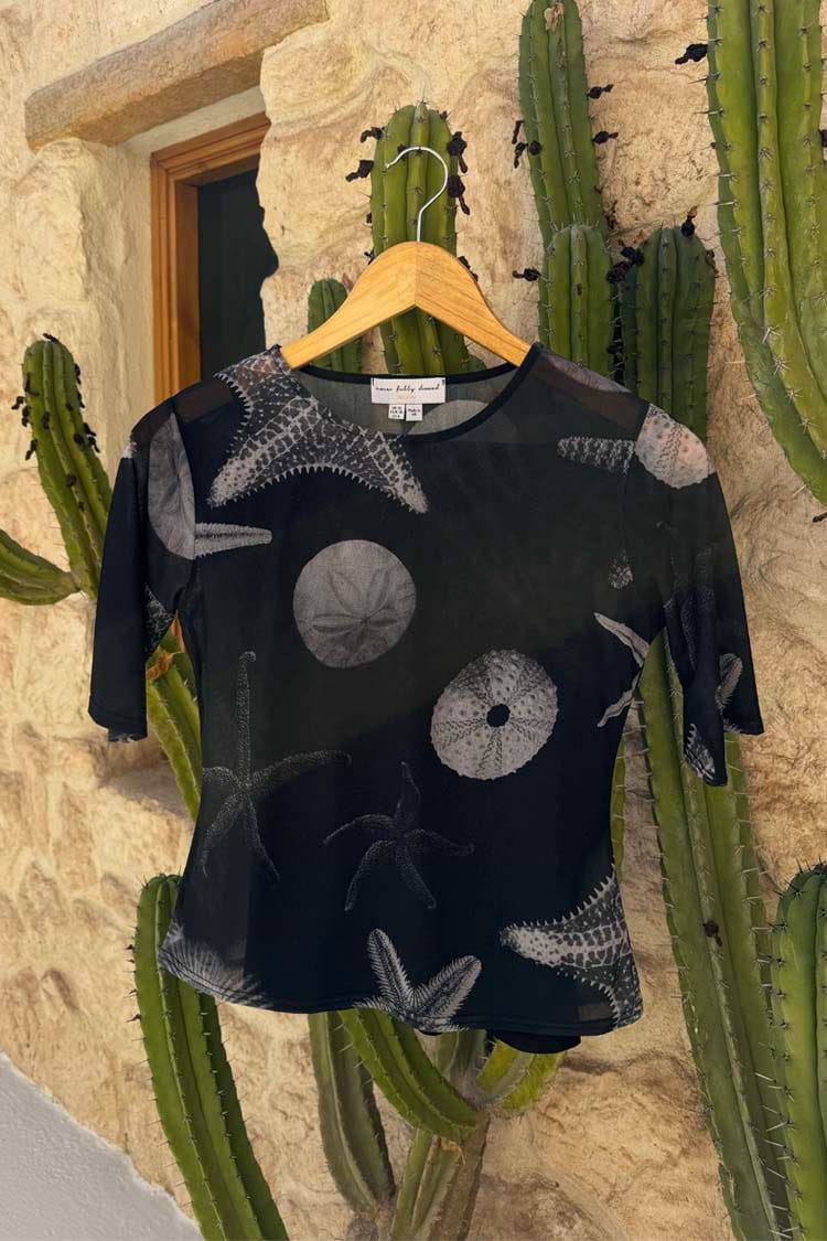 Black Seashell Mesh T Shirt