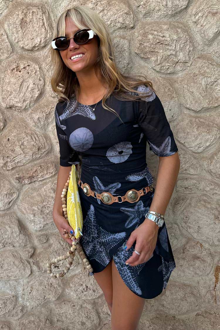 Black Seashell Mesh T Shirt
