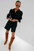 Thumbnail for caption_Model wears Black Sicily Shirt Dress in UK size 8/ US 4