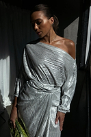 Thumbnail for caption_Model wears Silver Plisse Tilly Top in UK size 10/ US 6