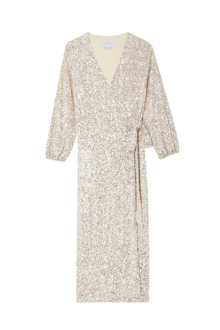 Silver Sequin Kira Wrap Dress Petite