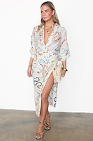 Thumbnail for caption_Model wears Cotton Linen Snake Jaspre Wrap Skirt in UK size 10/ US 6