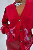 Thumbnail for caption_Model wears  Red Solstice Knit Cardigan in size S