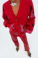 Thumbnail for caption_Model wears  Red Solstice Knit Cardigan in size S