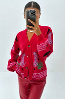 Thumbnail for caption_Model wears  Red Solstice Knit Cardigan in size S