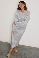 Thumbnail for caption_Model wears Silver Plisse Sophia Dress in UK size 8/ US 4