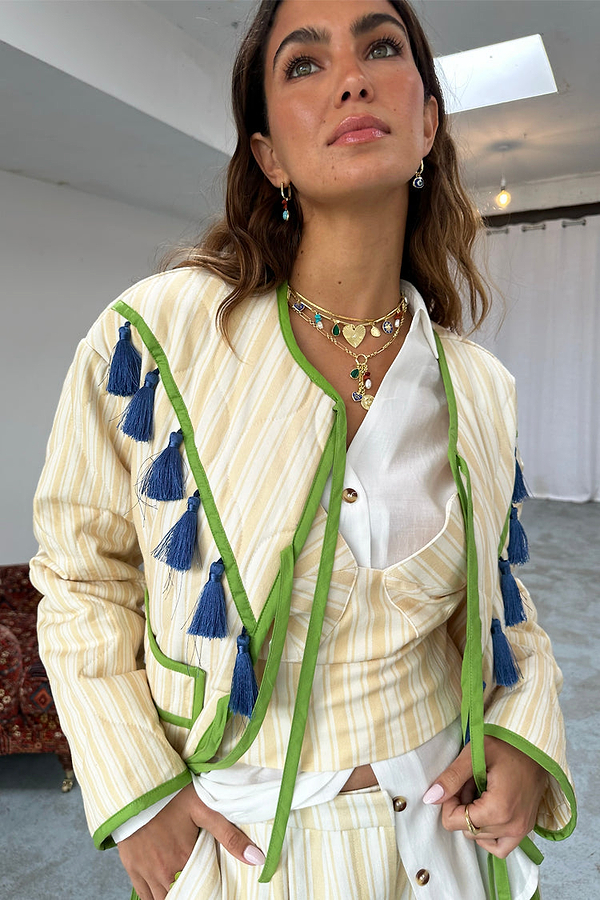 Butter Yellow Stripe Embroidered 2pc main image 1