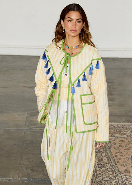 Butter Yellow Stripe Quilted Jacket