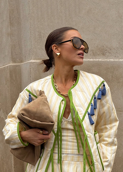 Butter Yellow Stripe Quilted Jacket