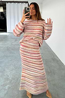 Thumbnail for caption_Model wears Multi Stripe Knit Skirt  in size M