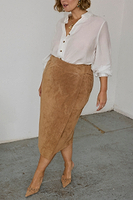 Thumbnail for caption_Model wears Suede Jaspre Skirt in UK size 18/ US 14
