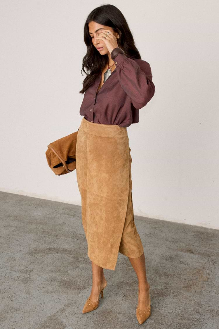 Brown suede skirt jacket hotsell