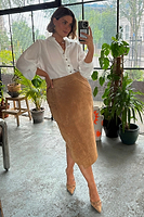 Thumbnail for caption_Model wears Suede Jaspre Skirt in UK size 18/ US 14