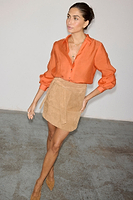 Thumbnail for caption_Model wears Suede Mini Jaspre Skirt in UK size 10/ US 6