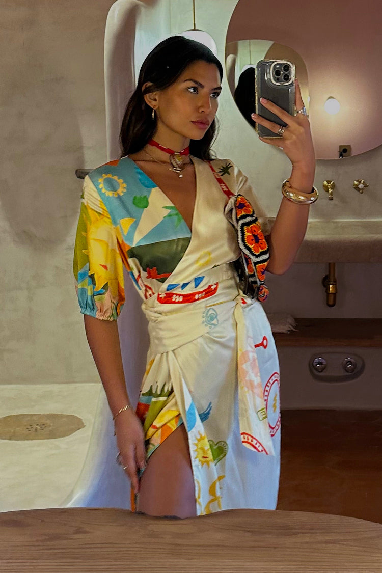 caption_Model wears Multi Sundazed Summer Vienna Wrap Dress in UK size 10/ US 6