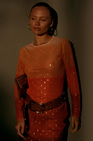 Thumbnail for caption_Model wears Orange Sunset Mesh Dress in size UK 8/ US 4