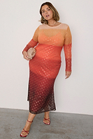 Thumbnail for caption_Model wears Orange Sunset Mesh Dress in size UK 18/ US 14