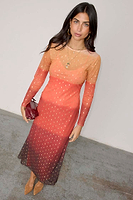 Thumbnail for caption_Model wears Orange Sunset Mesh Dress in size UK 8/ US 4