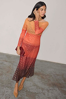 Thumbnail for caption_Model wears Orange Sunset Mesh Dress in UK size 8/ US 4