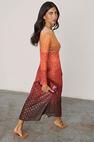 Thumbnail for caption_Model wears Orange Sunset Mesh Dress in size UK 8/ US 4