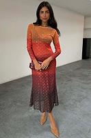 Thumbnail for caption_Model wears Orange Sunset Mesh Dress in size UK 8/ US 4