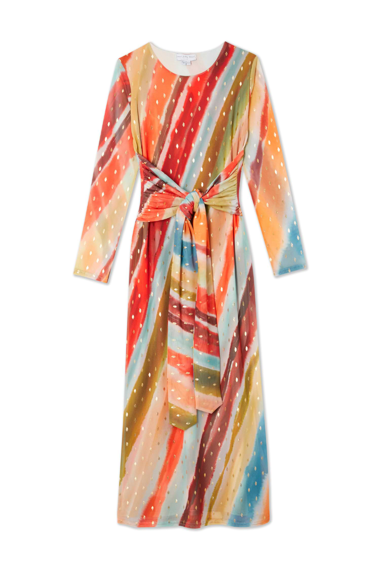 Sunset Stripe Mesh Midi Dress