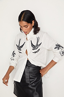 Thumbnail for caption_Model wears White Embroidered Swallow Shirt in UK size 10/ US 6