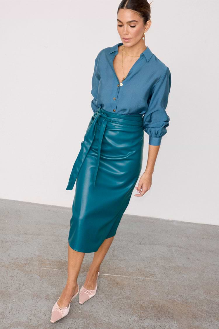 Teal Vegan Leather Jaspre Skirt