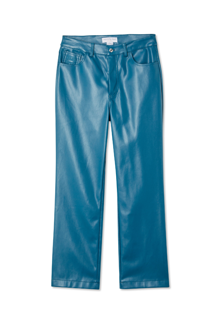 Teal Vegan Leather Trousers