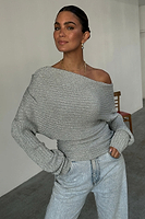 Thumbnail for caption_Model wears Silver Knit Rib Tilly Top in UK size 10/ US 6