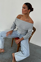 Thumbnail for caption_Model wears Silver Knit Rib Tilly Top in UK size 10/ US 6