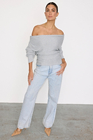 Thumbnail for caption_Model wears Silver Knit Rib Tilly Top in UK size 10/ US 6